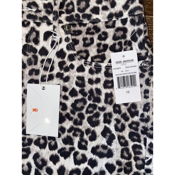 Good American Leopard Print Raw Edge Mini Skirt Size 12 Nordstrom NWT Kardashian - Picture 2 of 6